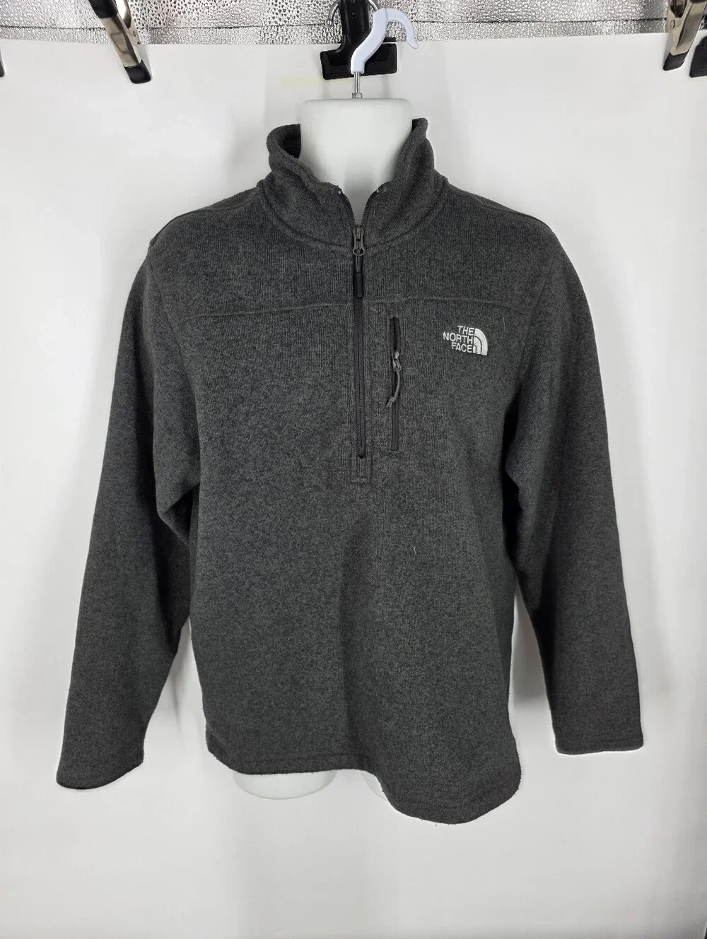 The North Face Gordon Lyons 1/4 Zip Fleece Sweater Mens Large Charcoal Heather